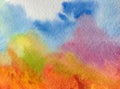 Watercolor art background abstract colorful textured landscape autumn Royalty Free Stock Photo