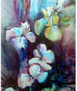 Watercolor art background colorful flower bouquet iris wet wash blurred