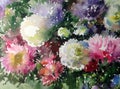 Watercolor art background abstract floral flower aster white pink violet wet wash blurred fantasy Royalty Free Stock Photo