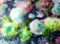 Watercolor art background abstract floral flower aster white pink violet wet wash blurred fantasy Royalty Free Stock Photo