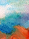 Watercolor art background abstract landscape autumn colorful textured wet wash blurred Royalty Free Stock Photo