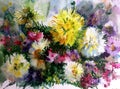 Watercolor art background colorful flower bouquet Royalty Free Stock Photo