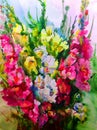 Watercolor art background colorful flower bouquet Royalty Free Stock Photo