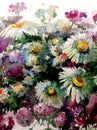 Watercolor art background colorful flower chamomile wild Royalty Free Stock Photo