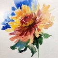 Watercolor art background colorful flower yellow red dahlia violet single beautiful