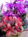 Watercolor art background creative fresh vibrant textured floral flowers bouquet violet pink lilies