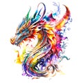 Watercolor art of colorful dragon on white background