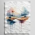 Watercolor art crumpled paper texture on solid white background Royalty Free Stock Photo