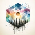 Watercolor Art : Landscape Creative Expression with Shapes and Colors. Watercolor style illustration AI