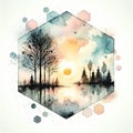 Watercolor Art : Landscape Creative Expression with Shapes and Colors. Watercolor style illustration AI