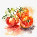 Watercolor art. Minimalist retro illustration with tomatoes