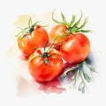 Watercolor art. Minimalist retro illustration with tomatoes