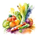 Watercolor art. Minimalist retro illustration with vegetables