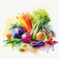 Watercolor art. Minimalist retro illustration with vegetables