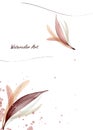 Watercolor art with natural gentle flower leaves and pink gold drops Royalty Free Stock Photo