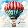 Watercolor art portraying a balloon in the midst of liftoff, surrounded by nature Royalty Free Stock Photo