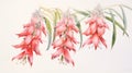 Watercolor Art of Telopea Speciosissima on White Backdrop AI Generated