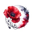 Watercolor artistic drawing red poppy with aquarelle spot. Beautiful art pattern. Painted poppy flower. Water color ornamental Royalty Free Stock Photo