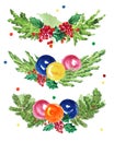 Watercolor artistic hand drawn christmas compositions set isolated on white background. Royalty Free Stock Photo