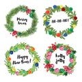 Watercolor artistic hand drawn christmas wreath set Royalty Free Stock Photo