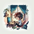 watercolor artwork boy playing video games night Generative AI Royalty Free Stock Photo