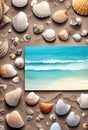 Turquoise ocean artwork over beach and seashells AI