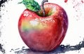 watercolor artwork of worms on a red apple on a white background