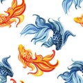 Watercolor asian goldfishes Royalty Free Stock Photo