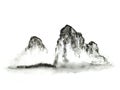 Watercolor asian ink landscape chinese mountain fog . Traditional oriental Royalty Free Stock Photo