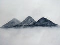 Watercolor asian ink landscape chinese mountain fog . Traditional oriental. asia art style. on paper background. Royalty Free Stock Photo