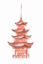 Watercolor asian tower. Royalty Free Stock Photo