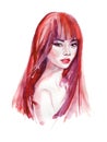 Watercolor asian woman