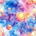 Watercolor atom illustration with colorful background Royalty Free Stock Photo