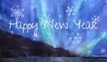 Watercolor aurora. Happy New Year congratulation greeting card