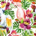 Watercolor Australian Cockatoo seamless pattern