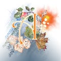 Watercolor autumn composition. Illustration for design.