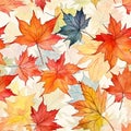 Watercolor Autumn Fall Seamless Pattern. Botanical illustration. October print. Design for tile, backgrounds, fabric, textile, Royalty Free Stock Photo