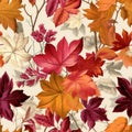 Watercolor Autumn Fall Seamless Pattern. Botanical illustration. October print. Design for tile, backgrounds, fabric, textile, Royalty Free Stock Photo