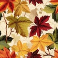 Watercolor Autumn Fall Seamless Pattern. Botanical illustration. October print. Design for tile, backgrounds, fabric, textile, Royalty Free Stock Photo