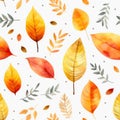 Watercolor Autumn Fall Seamless Pattern. Botanical illustration. October print. Design for tile, backgrounds, fabric, textile, Royalty Free Stock Photo