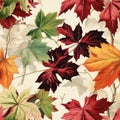 Watercolor Autumn Fall Seamless Pattern. Botanical illustration. October print. Design for tile, backgrounds, fabric, textile, Royalty Free Stock Photo