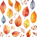 Watercolor Autumn Fall Seamless Pattern. Botanical illustration. October print. Design for tile, backgrounds, fabric, textile, Royalty Free Stock Photo