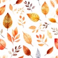 Watercolor Autumn Fall Seamless Pattern. Botanical illustration. October print. Design for tile, backgrounds, fabric, textile, Royalty Free Stock Photo