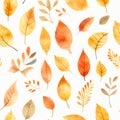 Watercolor Autumn Fall Seamless Pattern. Botanical illustration. October print. Design for tile, backgrounds, fabric, textile, Royalty Free Stock Photo