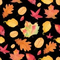 Watercolor Autumn Fall Seamless Pattern. Leaf Pattern. Botanical illustration. October print. Design for tile Royalty Free Stock Photo