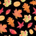 Watercolor Autumn Fall Seamless Pattern. Leaf Pattern. Botanical illustration. October print. Design for tile Royalty Free Stock Photo