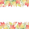 Watercolor autumn floral banner. Hand draw leaves elements for invitations, wedding card, greeting card Royalty Free Stock Photo