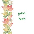 Watercolor autumn floral banner. Hand draw leaves elements for invitations, wedding card, greeting card. Royalty Free Stock Photo