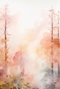 Watercolor autumn foggy forest. Vertical printable wall art, digital nature painting Royalty Free Stock Photo