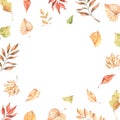 Watercolor Autumn frame with fall leaves. Illustration with maple leaf, orange leaves and branches. Perfect for